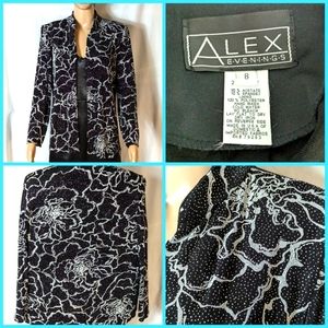 Alex evenings jacket Black And Silver sparkles ribbon design sz 8